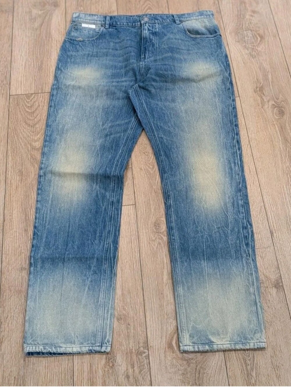 $995 Mens BALMAIN Whiskered/Sanded Nonstretch Denim Jeans Blue 36